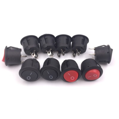 厂家直供KCD3开关 2脚2档不带灯船型开关圆形开关红色黑色 10A 12