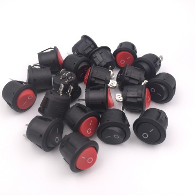 厂家直供KCD3开关 2脚2档不带灯船型开关圆形开关红色黑色 10A 12图5