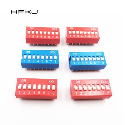 拨码开关红色蓝色指拨开关 2.54八位8P拨动开关 平拨编码开关直插