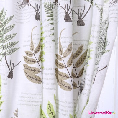 厂家批发北欧风ins现代简约植物蕨叶棉麻窗帘布印花窗纱纱帘面料图4