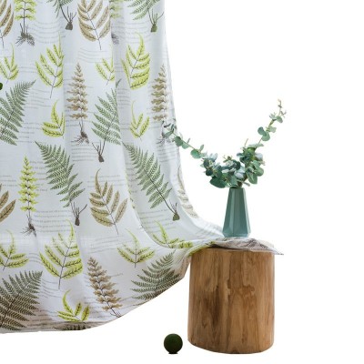 批发亚马逊速卖通北欧ins风格植物蕨叶棉麻窗纱亚麻纱帘成品窗帘图5