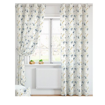 亚马逊外贸专供现代花卉印花麻纱花布半遮光透光不透人窗帘窗纱