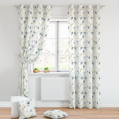 亚马逊外贸专供现代花卉印花麻纱花布半遮光透光不透人窗帘窗纱图5