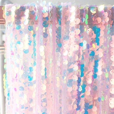 TEMU现货代发 跨境绣花亮片窗纱穿杆成品窗帘婚礼派对装饰背景布图2