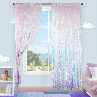 TEMU现货代发 跨境绣花亮片窗纱穿杆成品窗帘婚礼派对装饰背景布