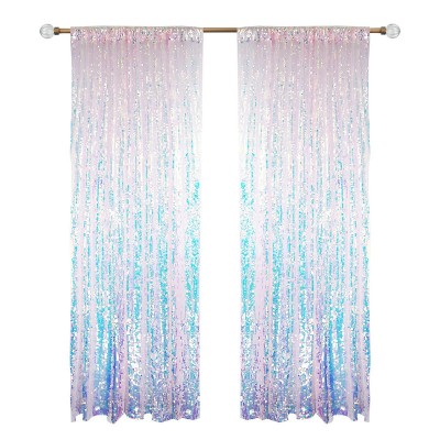 TEMU现货代发 跨境绣花亮片窗纱穿杆成品窗帘婚礼派对装饰背景布图5