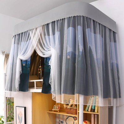 导轨床帘蚊帐一体式 加厚强遮光布u型轨道学生宿舍上铺上下铺带顶