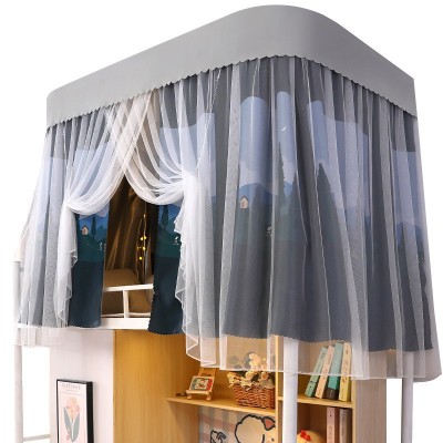 导轨床帘蚊帐一体式 加厚强遮光布u型轨道学生宿舍上铺上下铺带顶图5