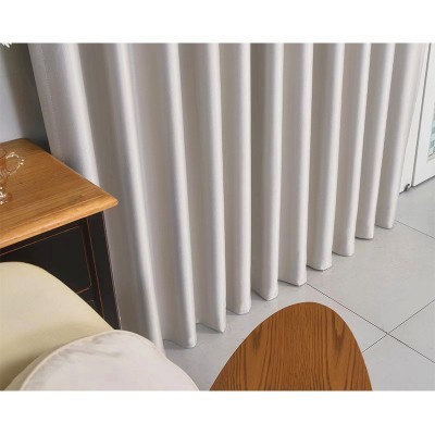 全遮光窗帘布成品布料绍兴柯桥批发奶油色飘窗高遮光免打孔遮光帘图3