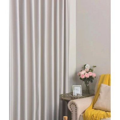 全遮光窗帘布成品布料绍兴柯桥批发奶油色飘窗高遮光免打孔遮光帘图4