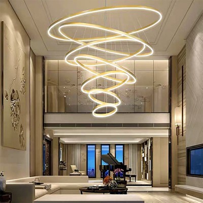 现代简约led客厅灯轻奢北欧圆环形餐厅卧室吧台复式楼别墅大吊灯