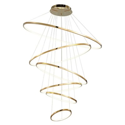 复式楼客厅大吊灯不锈钢轻奢简约别墅loft公寓跃层楼梯间圆环形灯图5