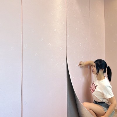 自粘背胶墙贴高档亚麻墙布卡通星星小花家装客厅卧室幼儿园墙裙围图2