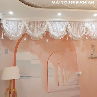 原创花苞拉绳设计开司米刺绣丝棉窗幔帘头短帘窗纱复古法式帘图3