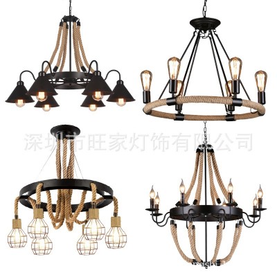 美式复古工业风loft理发服装店网咖啡西餐客厅酒吧台麻绳铁艺吊灯图4