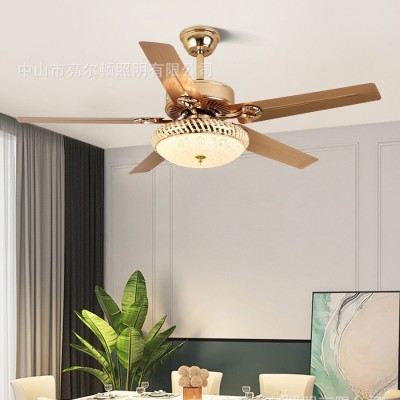 家用大风轻奢风扇灯金色欧式餐厅客厅电风扇铁叶变频一体式吊扇灯图3