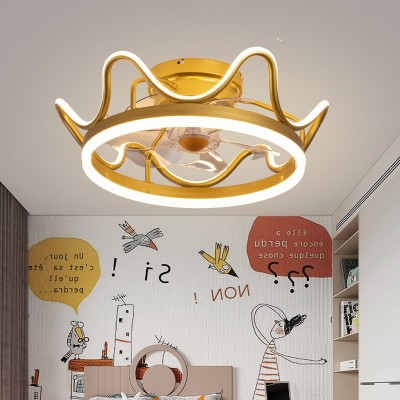 卧室吸顶风扇灯2023年新款皇冠儿童房女孩网红电扇一体吸顶灯风扇图2