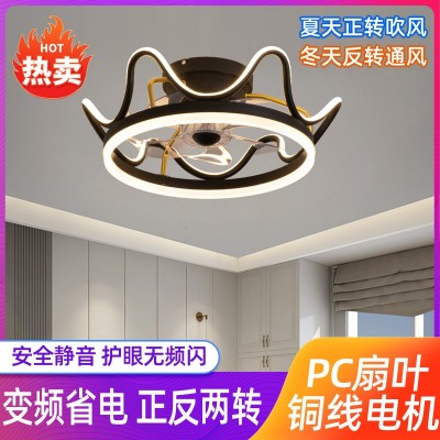 卧室吸顶风扇灯2023年新款皇冠儿童房女孩网红电扇一体吸顶灯风扇图3