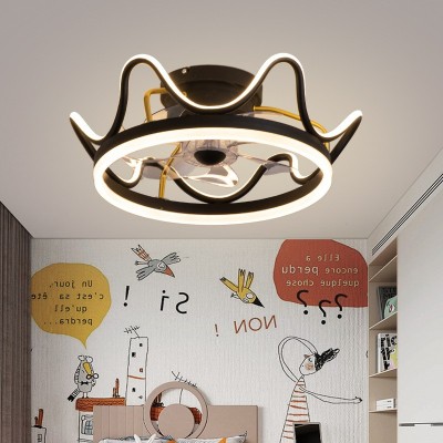 卧室吸顶风扇灯2023年新款皇冠儿童房女孩网红电扇一体吸顶灯风扇图4