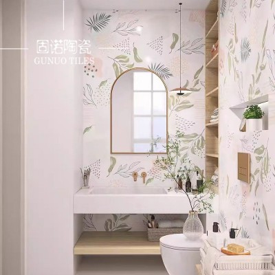 全瓷柔光线条绿植花砖600x1200清新简约风奶白卫生间瓷砖厨房墙砖图2