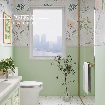 全瓷柔光线条绿植花砖600x1200清新简约风奶白卫生间瓷砖厨房墙砖图3