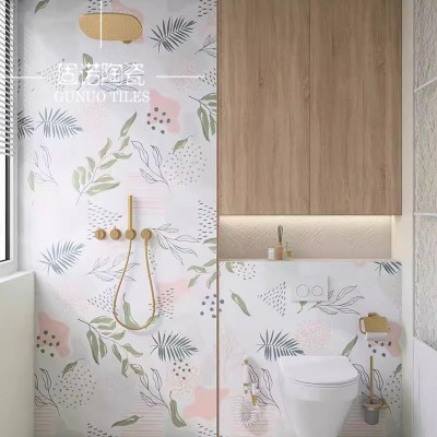 全瓷柔光线条绿植花砖600x1200清新简约风奶白卫生间瓷砖厨房墙砖图4