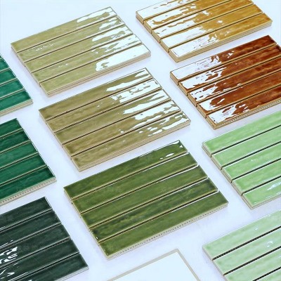 28*214波浪纹窑变长条马赛克瓷砖中古风厨房餐厅商业空间墙砖