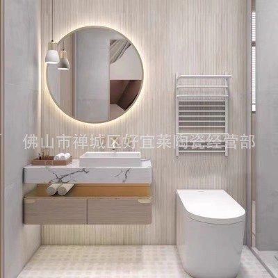 全瓷拉槽仿木纹瓷砖600X1200MM卫生间墙砖凹槽格栅条纹砖背景墙图2