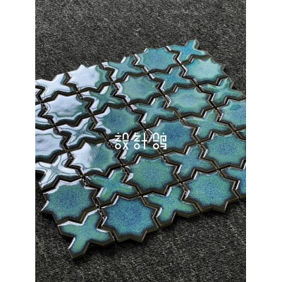 复古窑变蓝色拼花马赛克瓷砖酒店别墅吧台酒柜背景墙手工砖图5