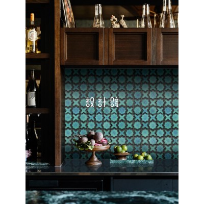 复古窑变蓝色拼花马赛克瓷砖酒店别墅吧台酒柜背景墙手工砖