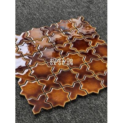 复古窑变蓝色拼花马赛克瓷砖酒店别墅吧台酒柜背景墙手工砖图4