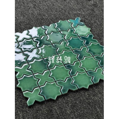 复古窑变蓝色拼花马赛克瓷砖酒店别墅吧台酒柜背景墙手工砖图3