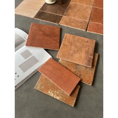 美拉德棕色瓷砖美式乡村田园风陶土红色别墅民宿客厅花园仿古地砖
