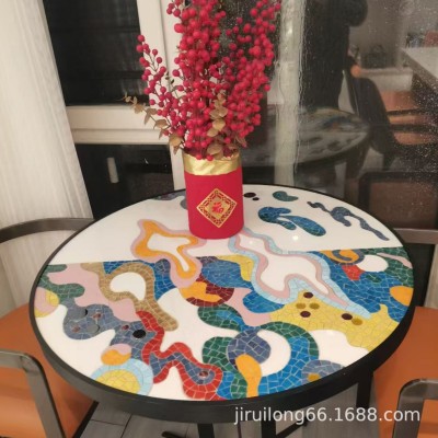 户外圆桌子马赛克瓷砖会所咖啡厅庭院酒店桌垫石材大理石地砖图4