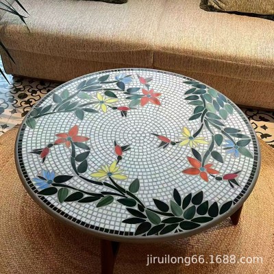 户外圆桌子马赛克瓷砖会所咖啡厅庭院酒店桌垫石材大理石地砖图2