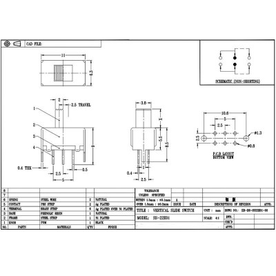 东莞立式拨动开关SS22E01双排六脚2档位电源滑动开关2P2T推动开关图2