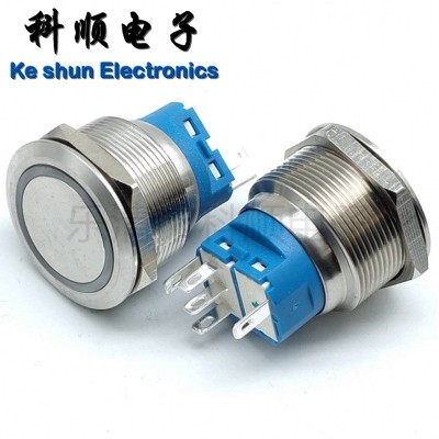22mm 金属不锈钢平头 一圈环形带灯 一开一闭 引脚式 按钮开关图2