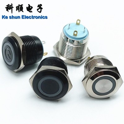 19mm 金属按钮 带灯不锈钢开关 防水带自锁 1NO1NC电源符号 2 2mm