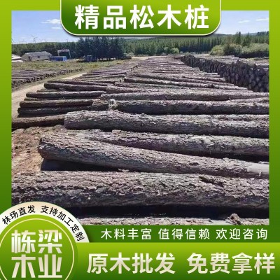 精品松木桩原木景观装修工地河堤防汛用削尖打桩木桩厂家现货直发图3