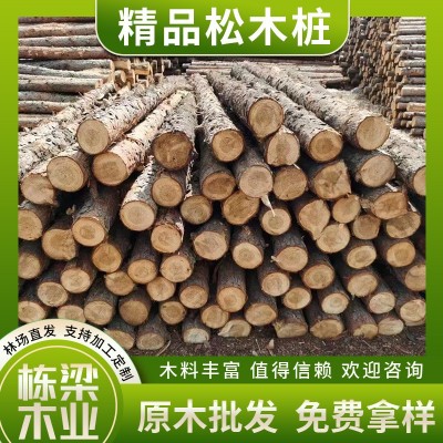 精品松木桩原木景观装修工地河堤防汛用削尖打桩木桩厂家现货直发图2
