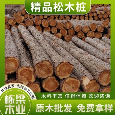 精品松木桩原木景观装修工地河堤防汛用削尖打桩木桩厂家现货直发图4