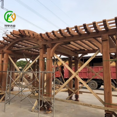 菠萝格防腐木实木圆柱户外木栈道河道护栏柳桉木圆棒异形扶手制作图4