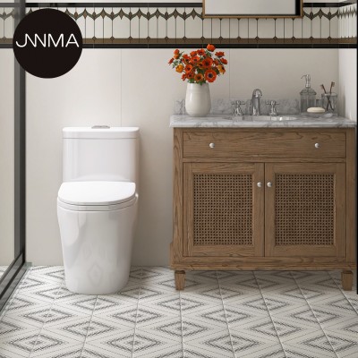 法式奶油风卫生间瓷砖复古手绘线条花砖厨房阳台格子防滑地砖图2