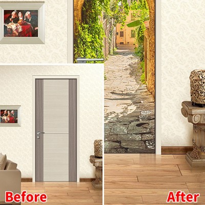 尚易3D创意入户门衣柜装饰墙贴自粘可移除浴室翻新厂家批发门贴纸图4