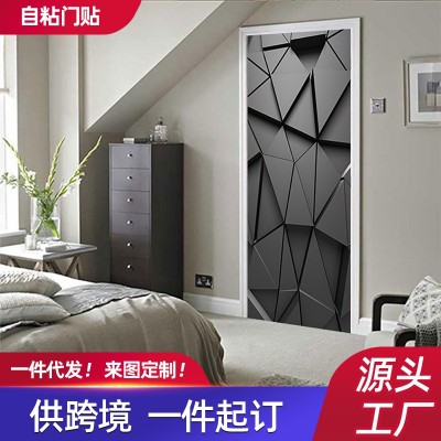 尚易3D风景浴室门防水墙贴自粘入户门衣柜冰箱美化门贴纸瓷砖