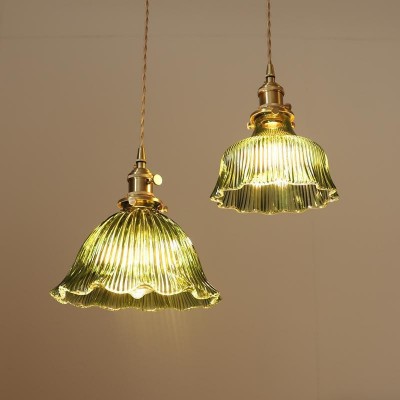 日式复古黄铜玻璃吊灯创意简约餐厅吧台卧室北欧单头玄关阳台灯具图2