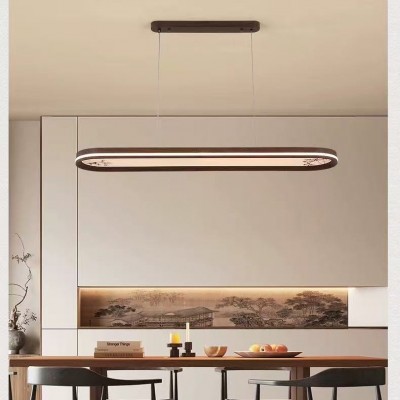 桃木新中式餐厅吊灯实木家用中国风禅意长桌书房茶室灯2025年新款图3