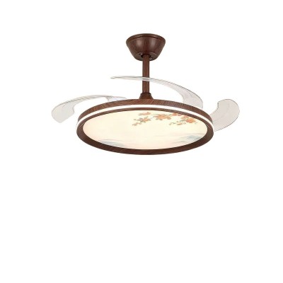 新中式吊灯复古胡桃木色隐形风扇灯宋代美学餐厅卧室吸顶灯广东图5