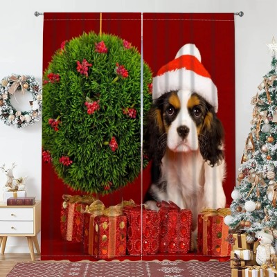 跨境代发圣诞氛围感半遮光窗帘卧室阳台家用磨毛布桃皮绒装饰窗帘