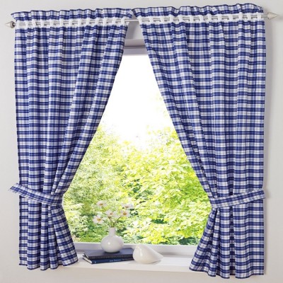 欧式时尚简约窗帘跨境电商北欧简约格子布织带款窗帘 (二片窗帘）图2